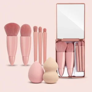 8 in 1 Makeup Kit with Mirror | Makeup Brush Set & Powder Puff Blender